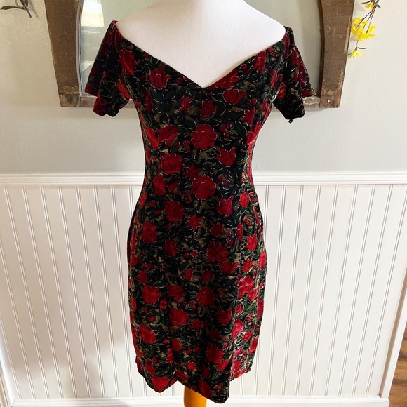 Vintage Dresses & Skirts - VTG Rampage velvet off the shoulder dress 90s